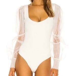 Revolve NBD Blaine White Organza Puff Sleeve Bodysuit Size XS